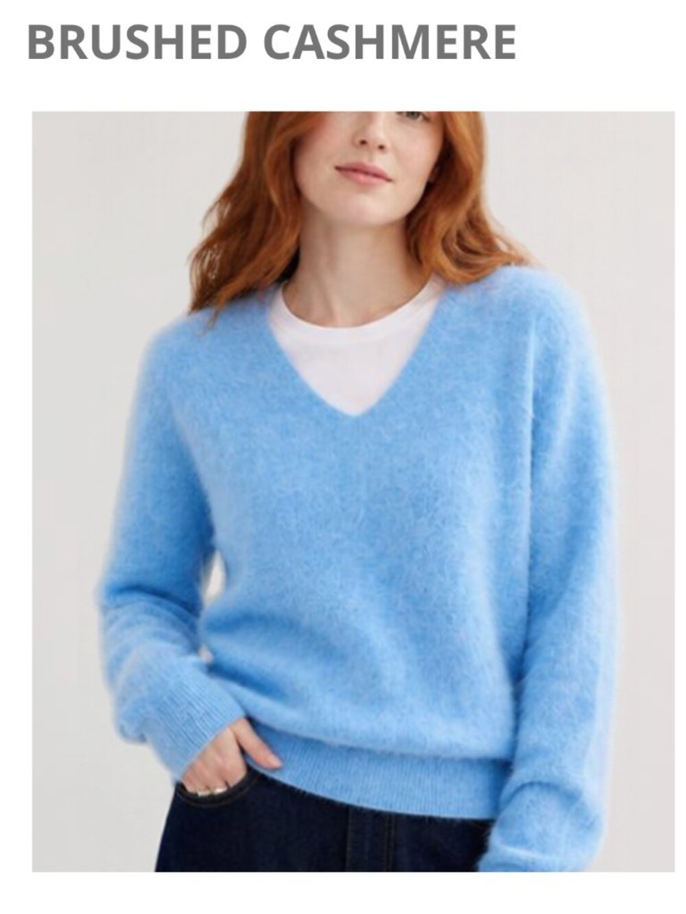 New Blue Brushed Cashmere blend V-Neck Sweater Large